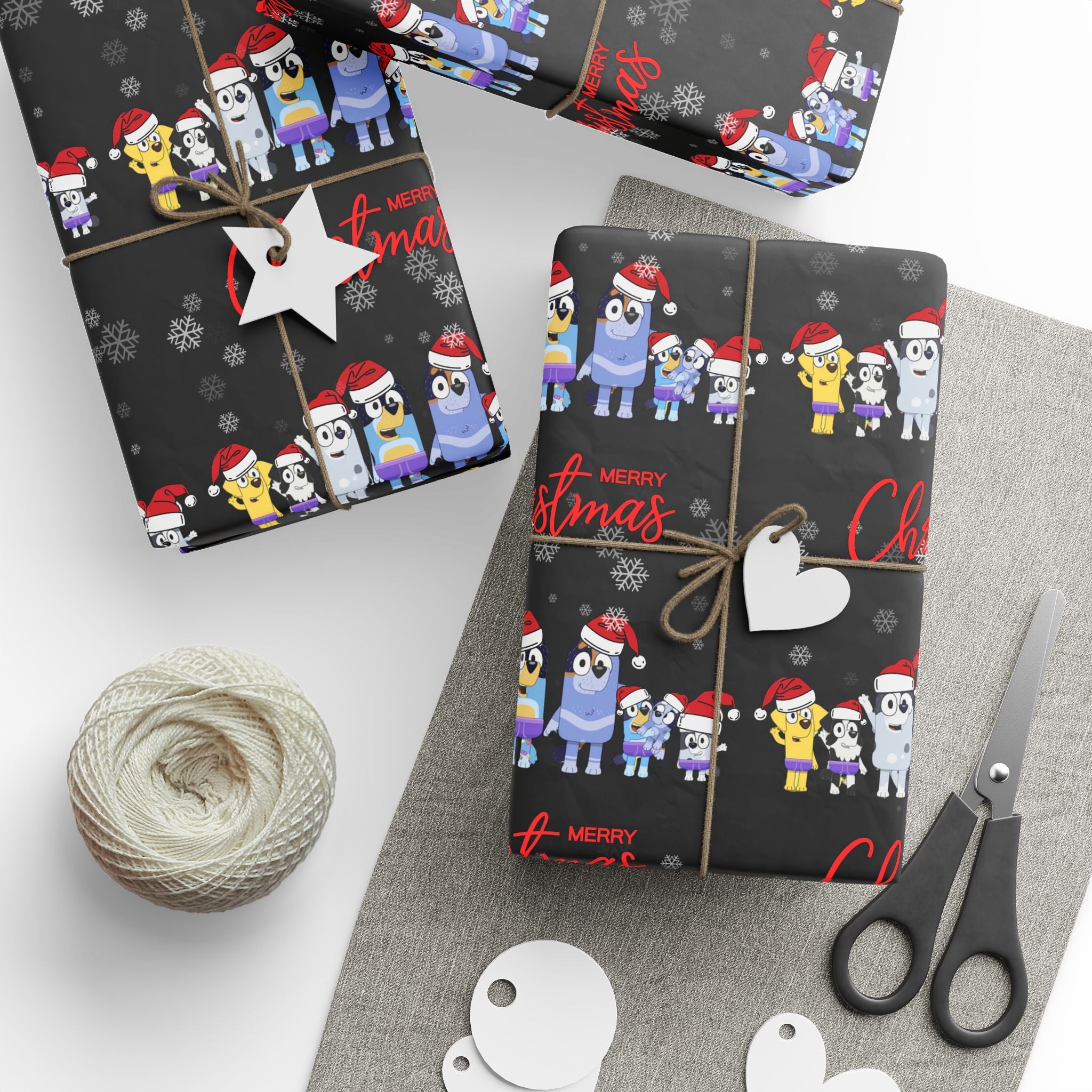 Bluey Cartoon Christmas Wrapping Paper, Holiday Gift Wrap, Festive Wrapping Sheets, Cute Character Gift Wrap, Merry Christmas Decor
