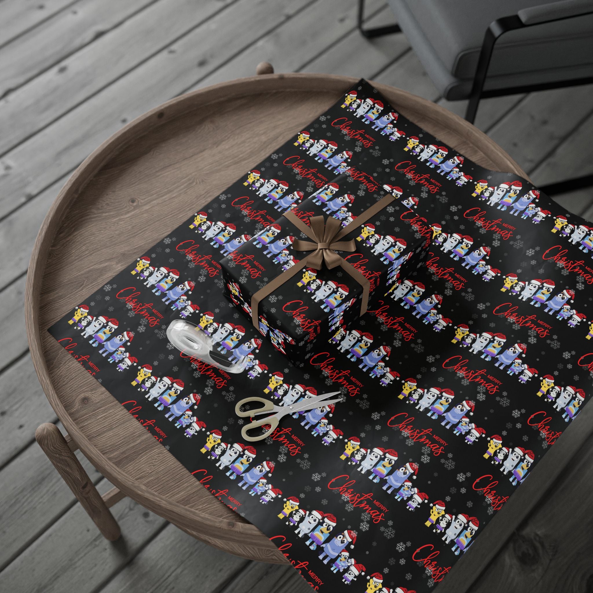 Bluey Cartoon Christmas Wrapping Paper, Holiday Gift Wrap, Festive Wrapping Sheets, Cute Character Gift Wrap, Merry Christmas Decor