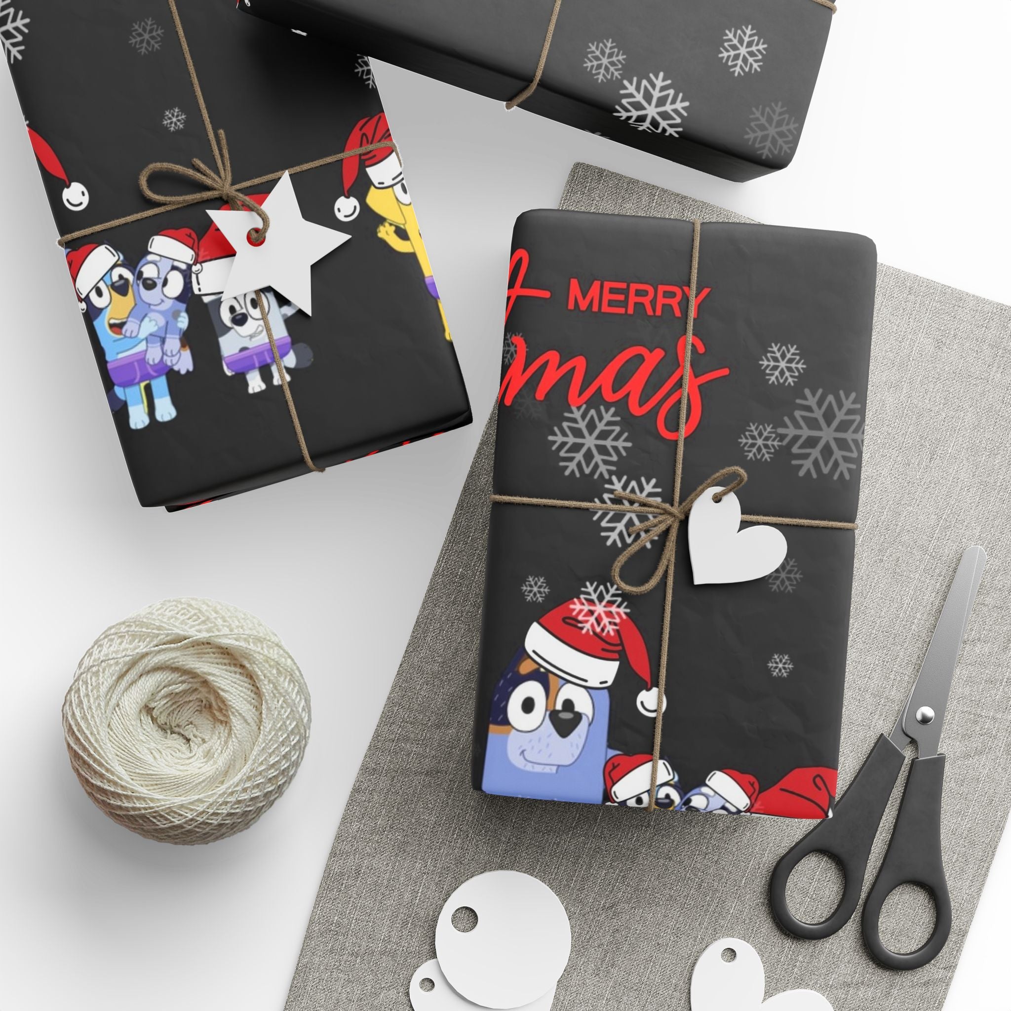 Bluey Cartoon Christmas Wrapping Paper, Holiday Gift Wrap, Festive Wrapping Sheets, Cute Character Gift Wrap, Merry Christmas Decor